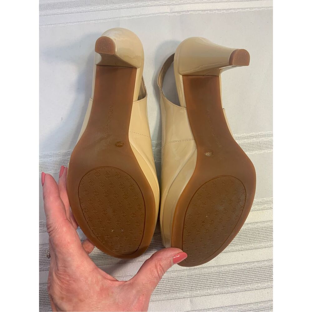 ANTONIO MELANI SLINGBACK PUMP OFFICE SIREN NUDE LEATHER PEEP TOE PLATFORM SZ 7.5 - Picture 7 of 12